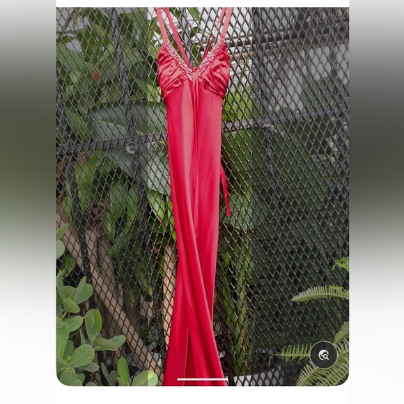 ✨⚡️💥Vintage 90s Zum Zum Satin Slip Dress Maxi Back Ruffle Magenta Size 5/6 - Picture 7 of 12